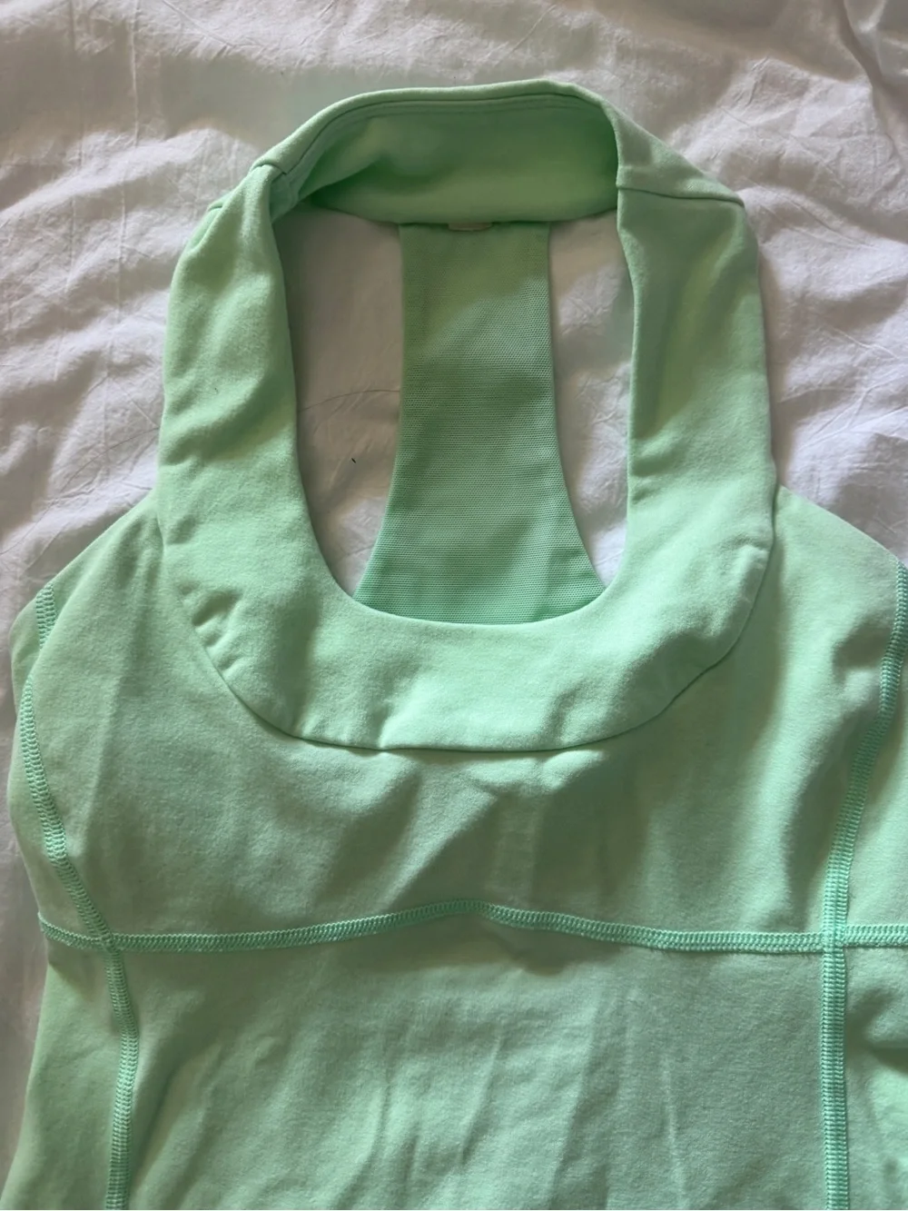 Lululemon scoop neck tank top mint green racerback shelf bra workout teal Luon